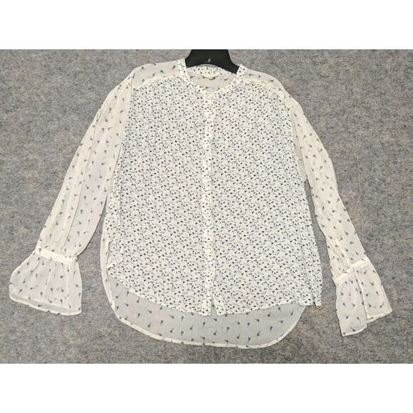 Lucky Brand Blouse Sz M Floral Semi Shear Button Up Round Collar Hi Lo - Picture 1 of 7